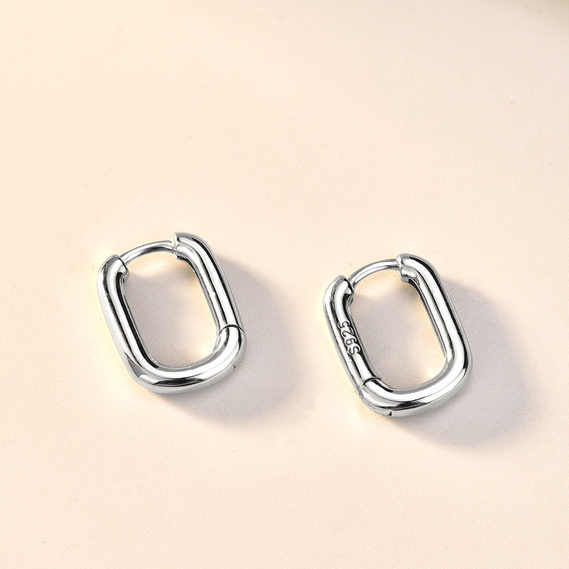 Simple Geometry Hollow Rectangle 925 Sterling Silver Hoop Earrings
