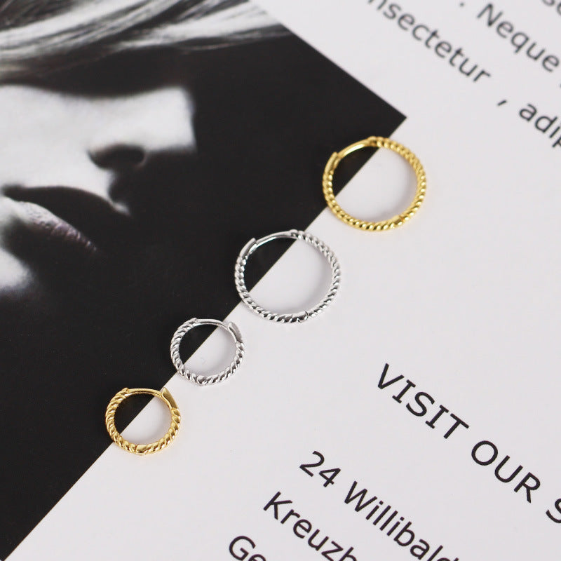 Simple Twisted 925 Sterling Silver Huggie Hoop Earrings