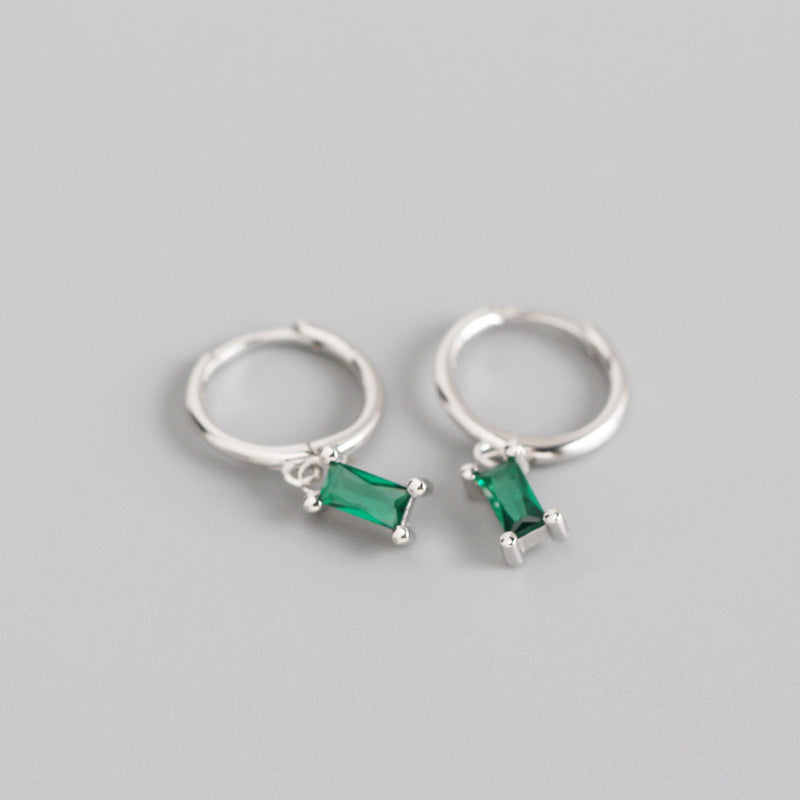 Geometry Rectangle CZ 925 Sterling Silver Hoop Earrings