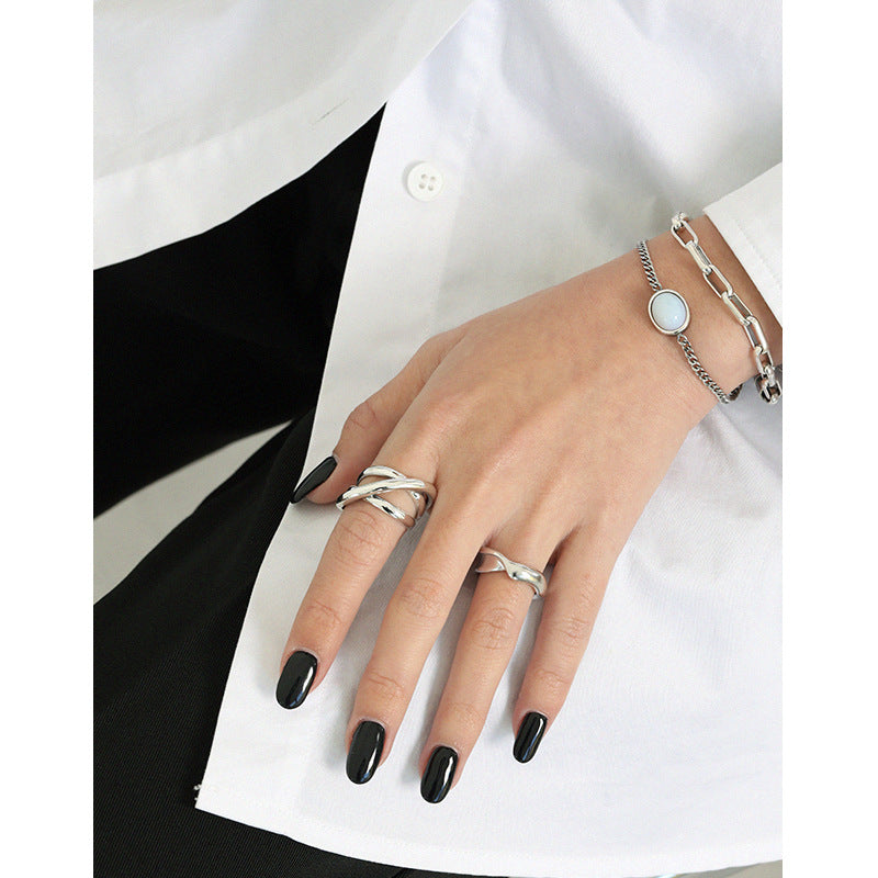 Fashion Triple Lines Cross 925 Sterling Silver Adjustable Ring