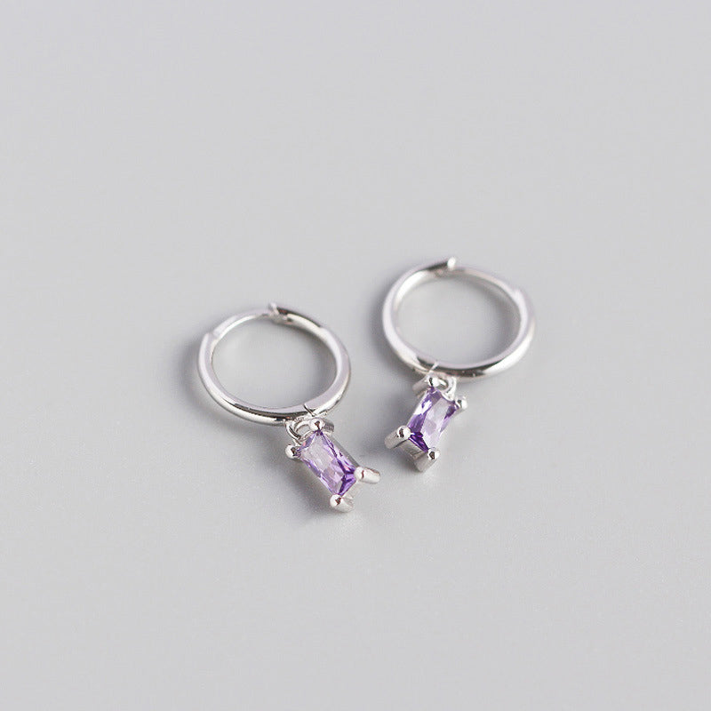 Geometry Rectangle CZ 925 Sterling Silver Hoop Earrings