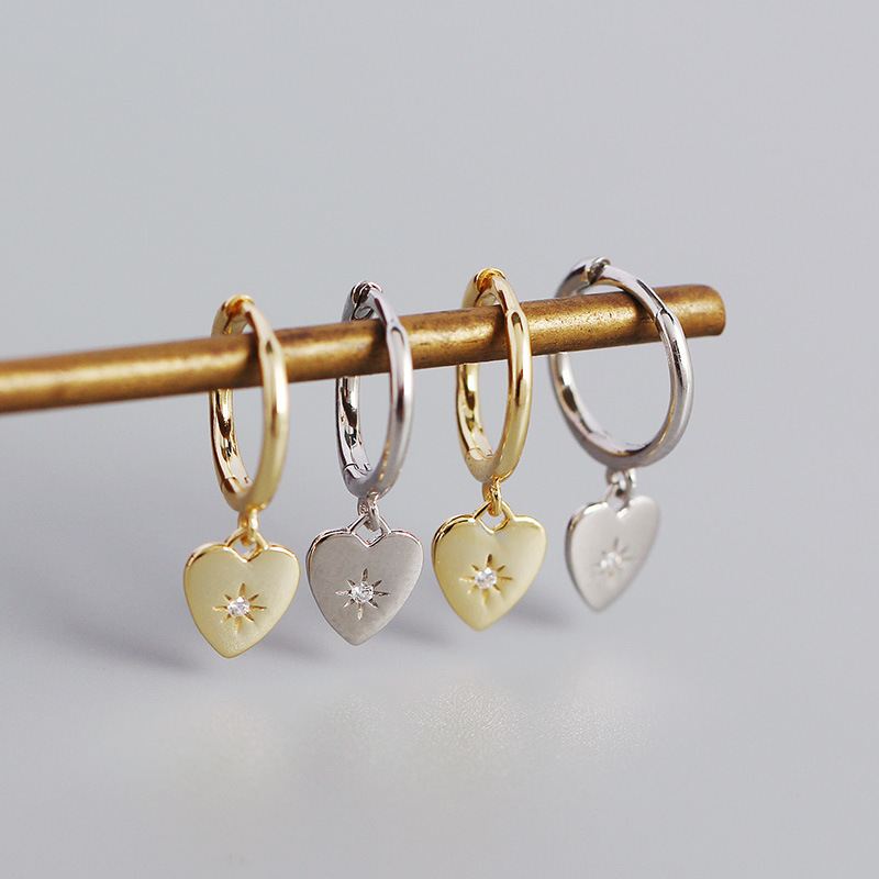 CZ Star Anniversary Heart 925 Sterling Silver Hoop Earrings