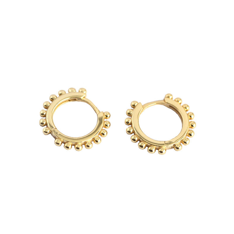 Geometry Mini Beads Border 925 Sterling Silver Hoop Earrings