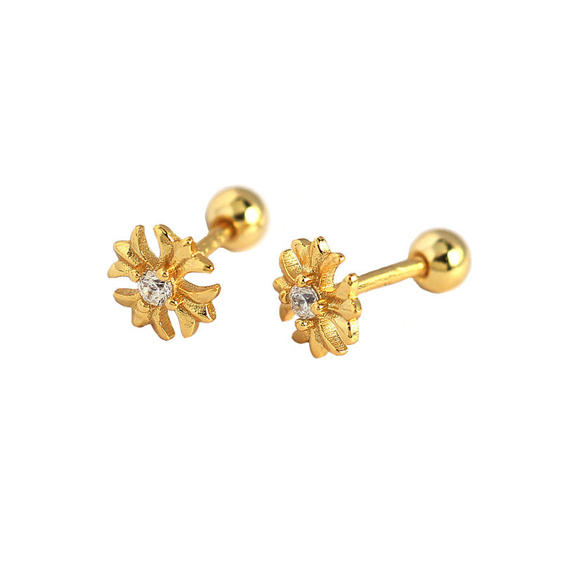 Goemetry CZ Cross Flower 925 Sterling Silver Stud Earrings