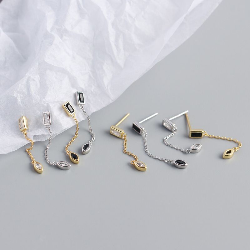 Party Geometry Rectangle Oval 925 Sterling Silver Dangling Earrings