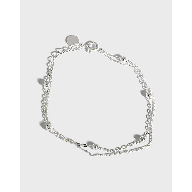 silver jewelry personalized minimalist S925 pure silver bead chain double-layer bracelet student women's bracelet chain decoration