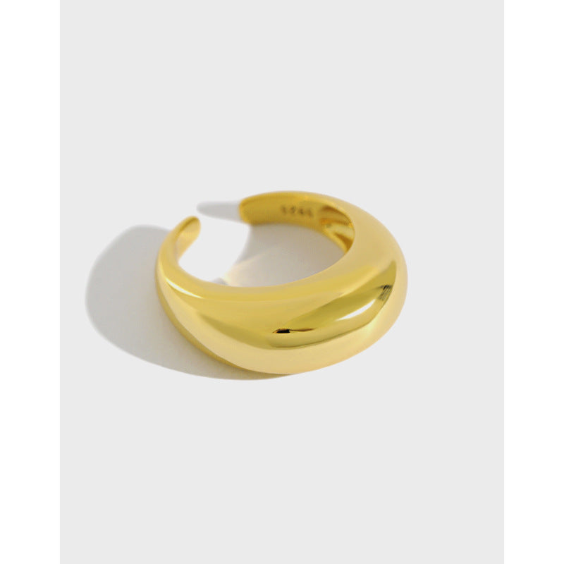 fashion personality simple ring ins geometric exaggeration elliptical smooth S925 pure silver ring for women