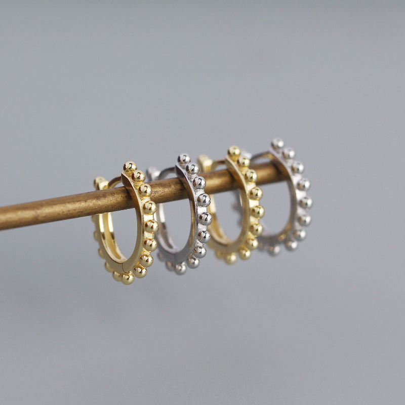 Geometry Mini Beads Border 925 Sterling Silver Hoop Earrings