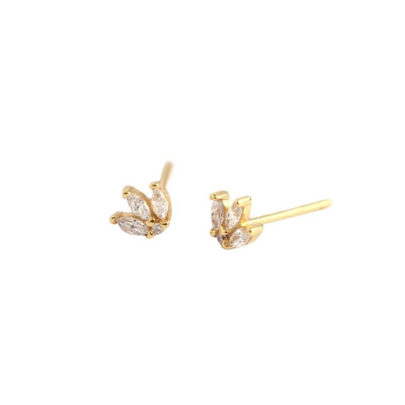 New CZ Leaves Crown 925 Sterling Silver Stud Earrings