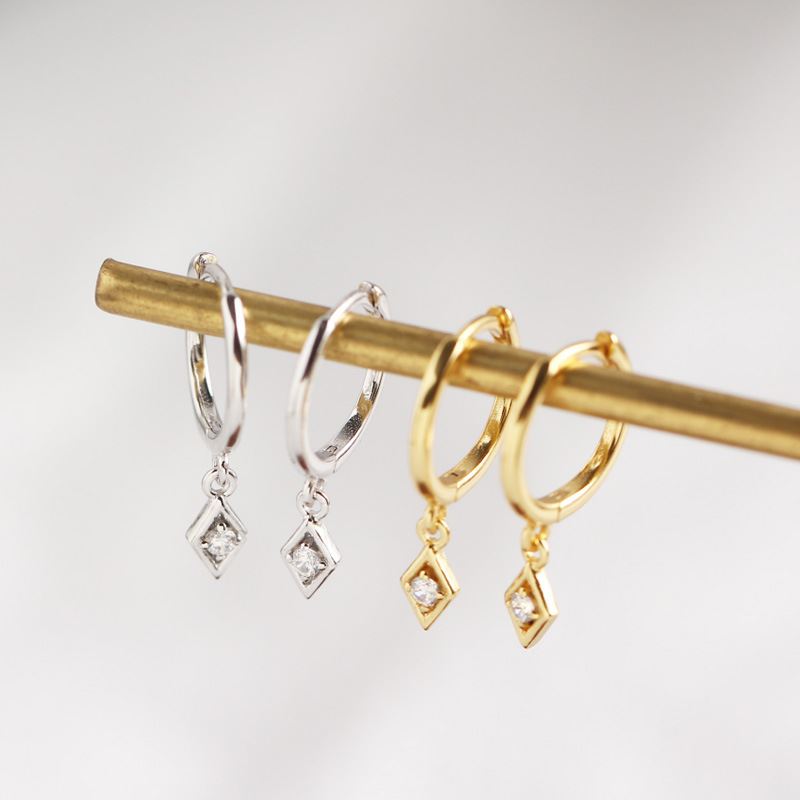 עגילי חישוק מעוין כסף 925 – זרקון AAA, ציפוי זהב צהוב 18K או רודיום