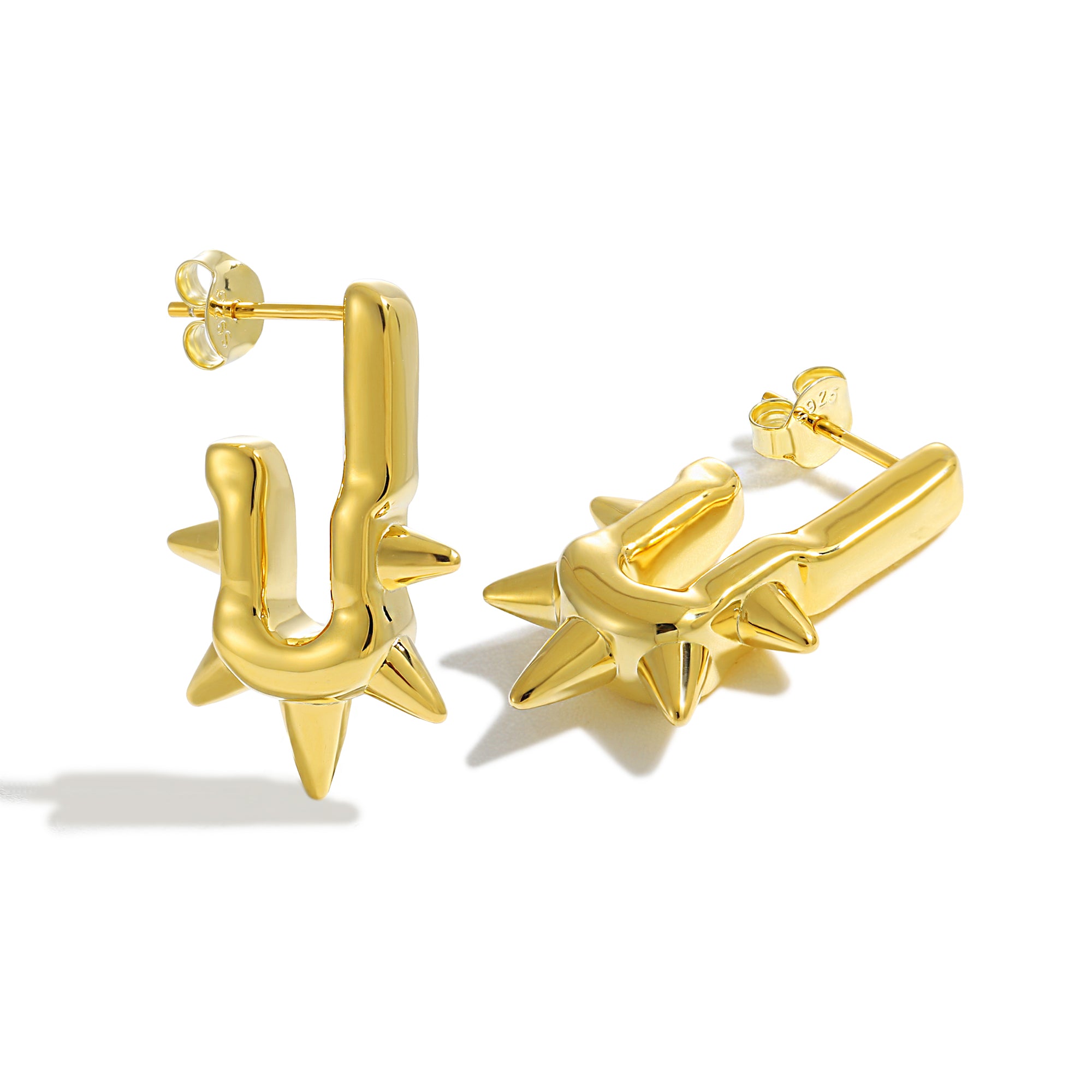 Bold 999 Pure Silver Electroforming Big U Shape Rivet Hollow Design Lightweight Women Daily Wear Statement Earrings