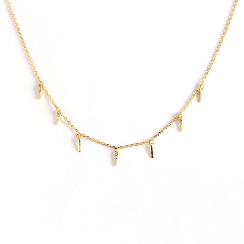 Women CZ Sticks Tassels 925 Sterling Silver Necklace