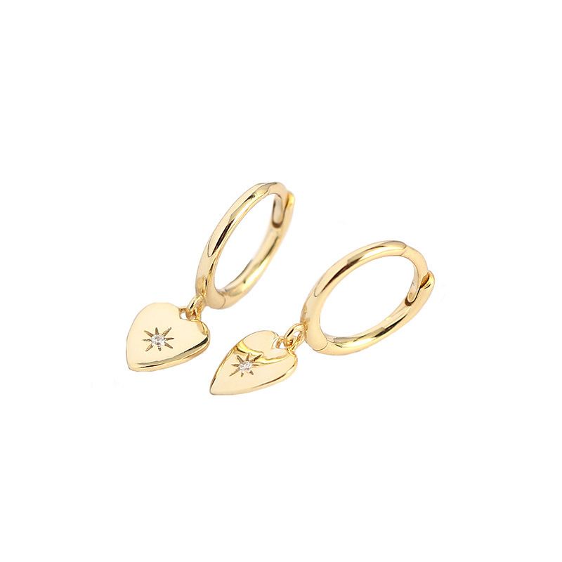 CZ Star Anniversary Heart 925 Sterling Silver Hoop Earrings