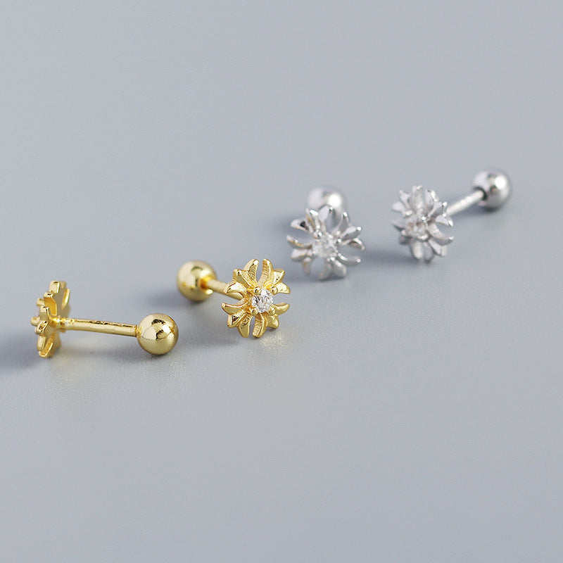 Goemetry CZ Cross Flower 925 Sterling Silver Stud Earrings