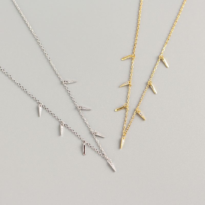 Women CZ Sticks Tassels 925 Sterling Silver Necklace