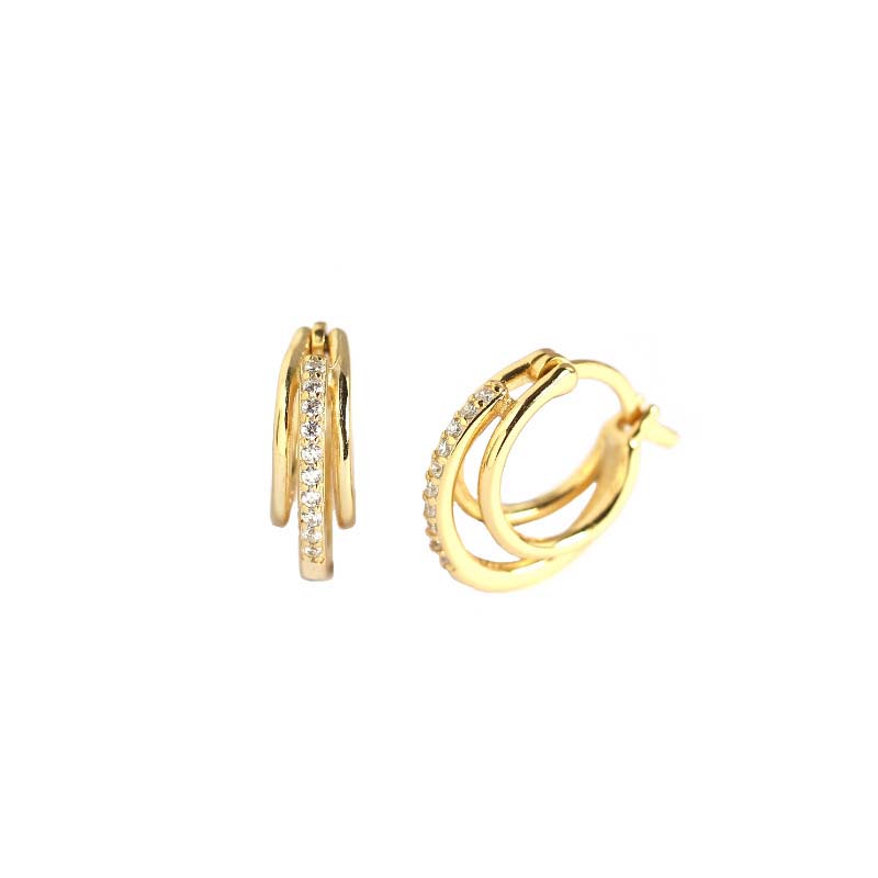 Fashion CZ Three Circle Geometry 925 Sterling Silver Hoop Earrings