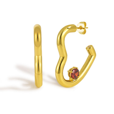 עגילי חישוק כסף 999 עם לב זרקון אדום – בציפוי זהב צהוב 18k או רודיום$