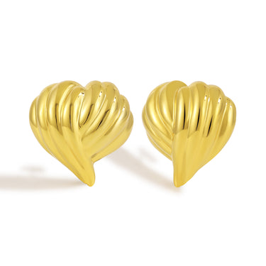 עגילי סטאד כסף 999 – לב בהצטלבות קווים, ציפוי זהב צהוב 18K או גוון כסוף