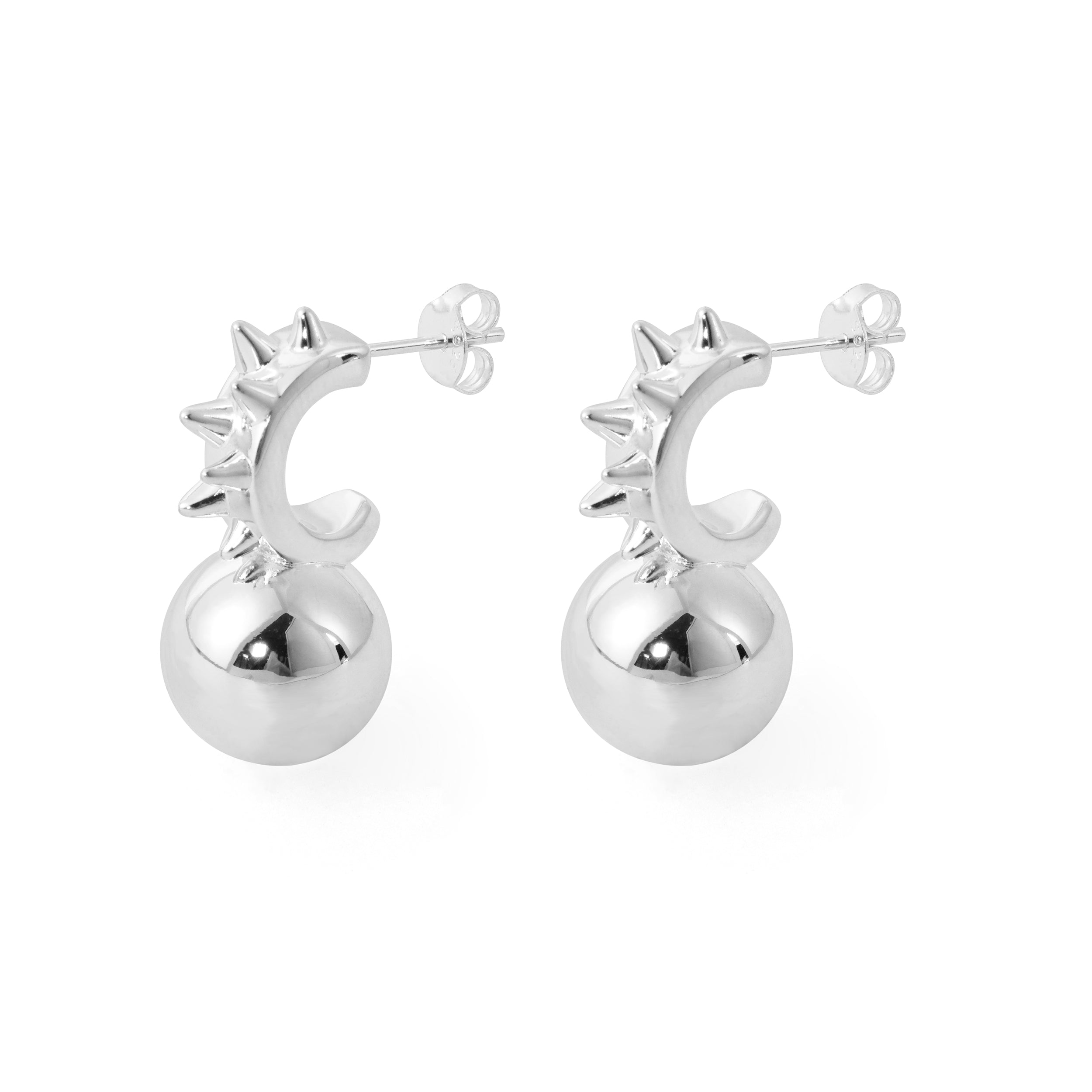 Fashion Jewelry Chunky Electroforming Hollow Light Large Round Ball 999 Sterling Silver Statement  Stud  Earrings