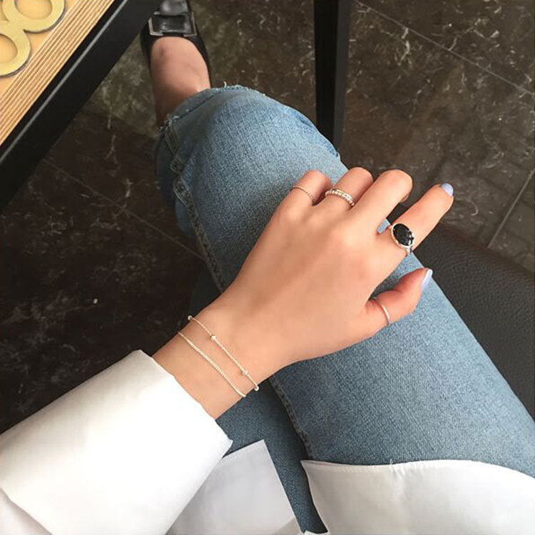 silver jewelry personalized minimalist S925 pure silver bead chain double-layer bracelet student women's bracelet chain decoration