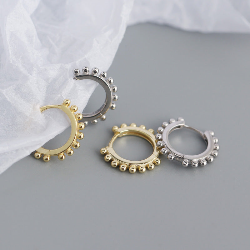 Geometry Mini Beads Border 925 Sterling Silver Hoop Earrings