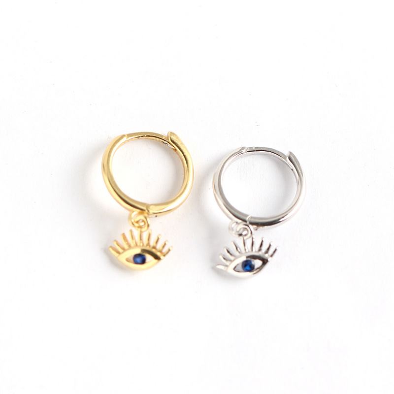 Fashion Blue CZ Eyes 925 Sterling Silver Hoop Earrings