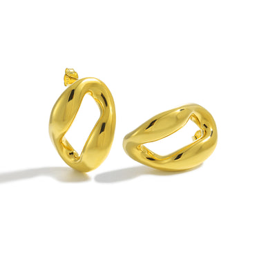 עגילי סטאד כסף 999 חלולים לא-סימטריים – כסוף טבעי או זהב 18K