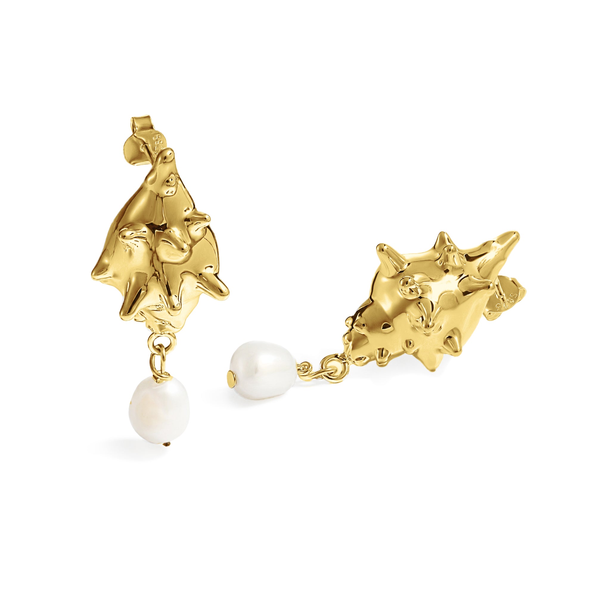 Fashion Jewelry For Women Trendy 999 Pure Silver Electroforming Yellow Gold Irregular Lightweight Huge Conch Statement Stud Earrings