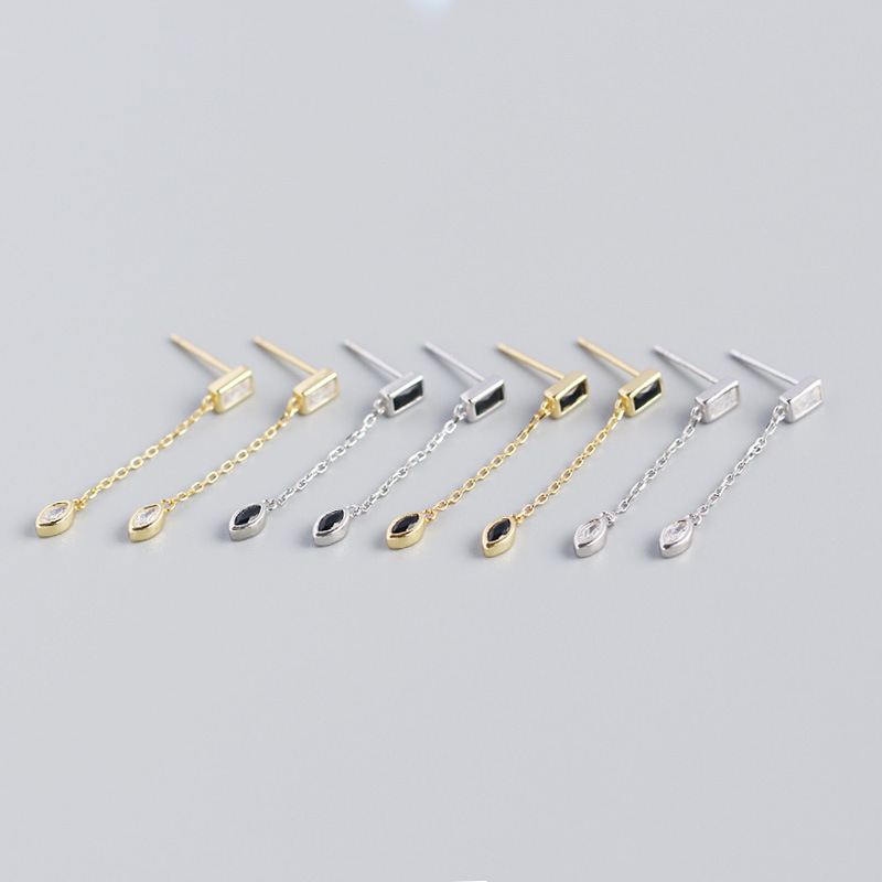 Party Geometry Rectangle Oval 925 Sterling Silver Dangling Earrings