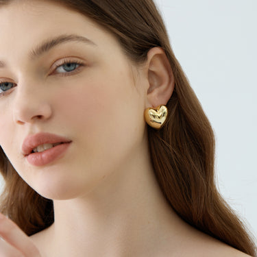 עגילי סטאד לב־כוכב חלולים – כסף 999 בציפוי זהב צהוב 18K או כסף