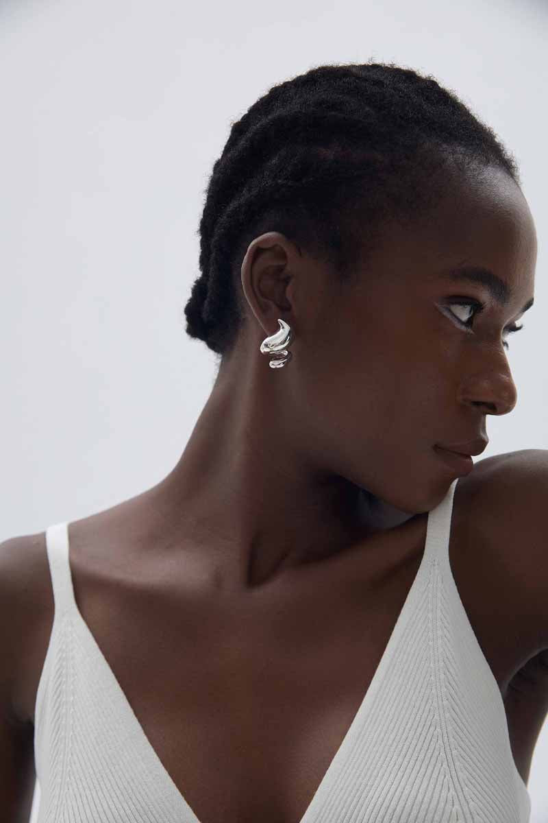 Classic Fine jewelry Designer New Spiral Shape Ice Cream S999 Sterling Silver Electroforming Gold Plated Big Stud Earrings