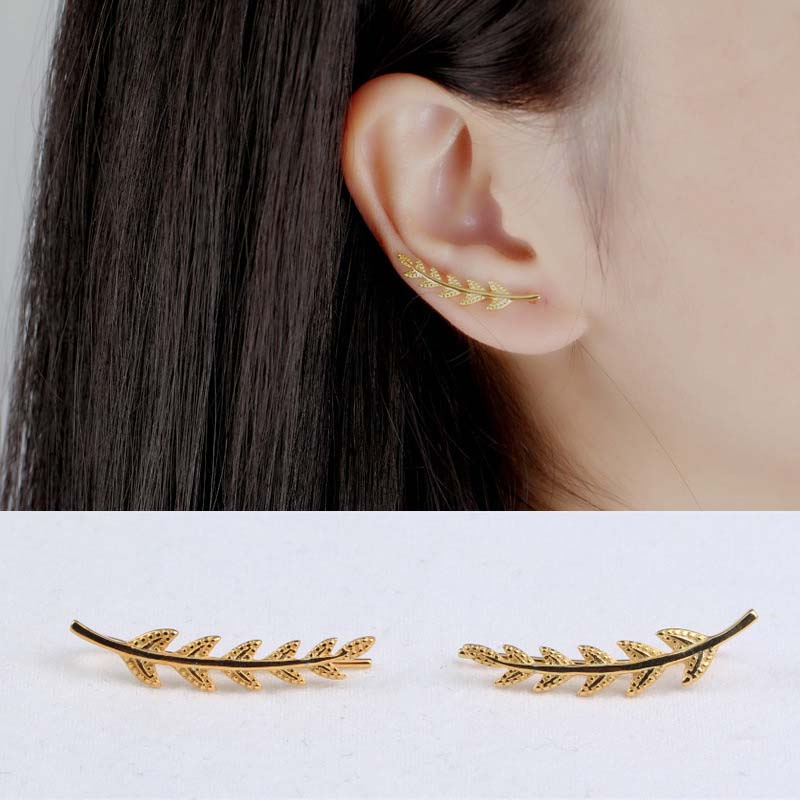 Casual Leaves Branch 925 Sterling Silver Climbing Stud Earrings