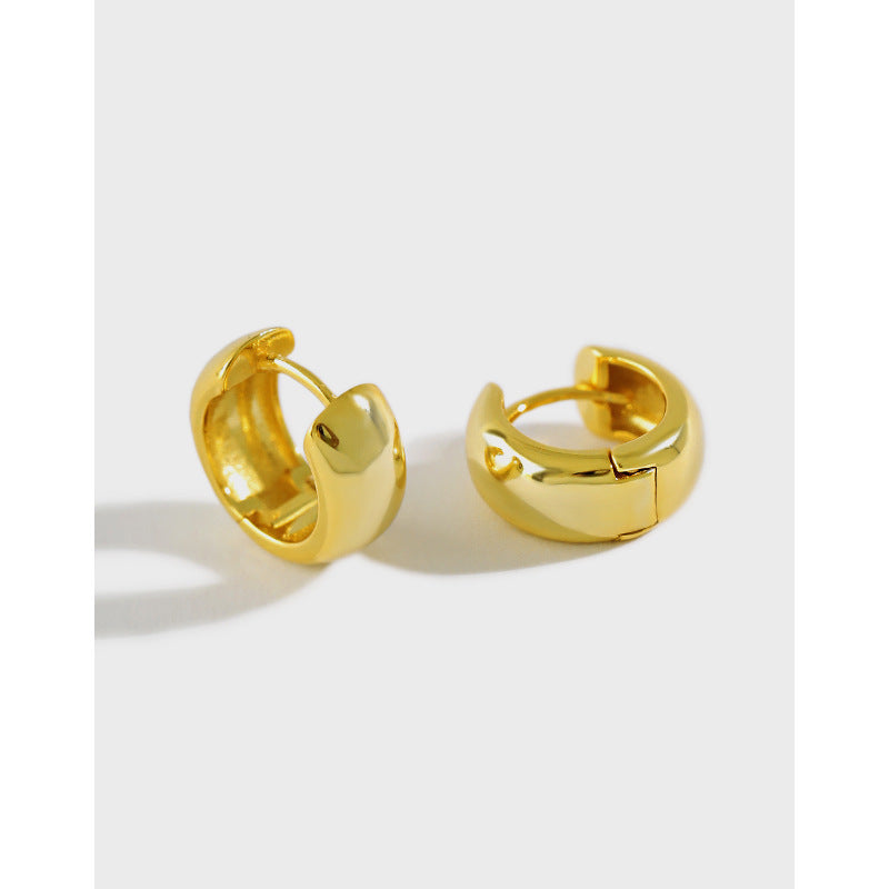 versatile student silver earrings ins niche extremely simple light face round S925 pure silver earrings ear buckle for women