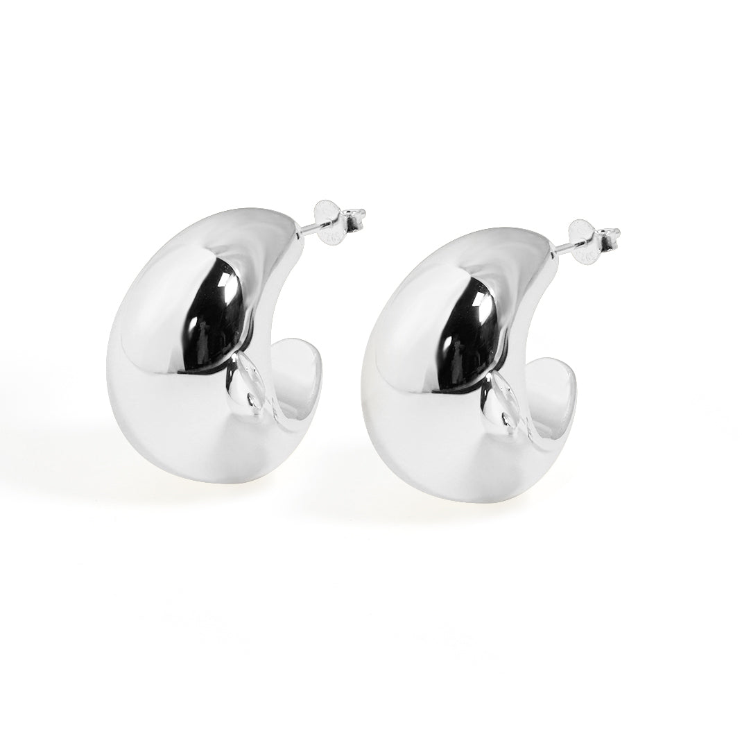 Fine Jewelry Women Crescent Moon Classic Minimalist Chunky S999 Steling Silver Electroforming Gold Plated Statement Earrings