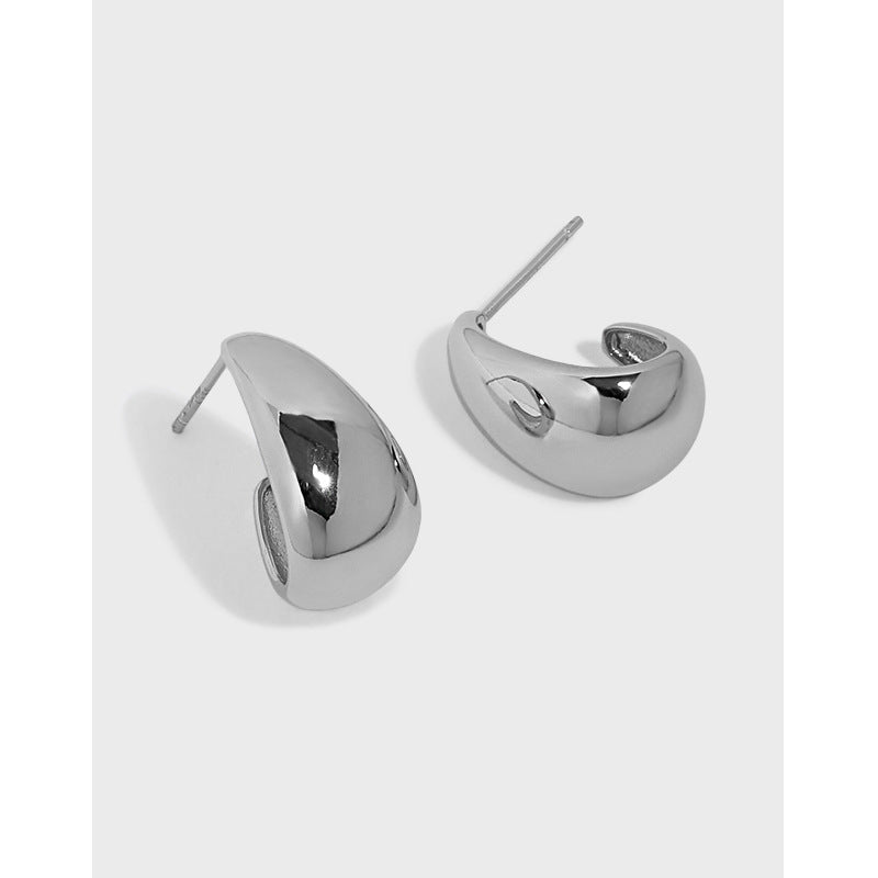 minimalist and versatile geometric oval smooth texture S925 pure silver ear nail female